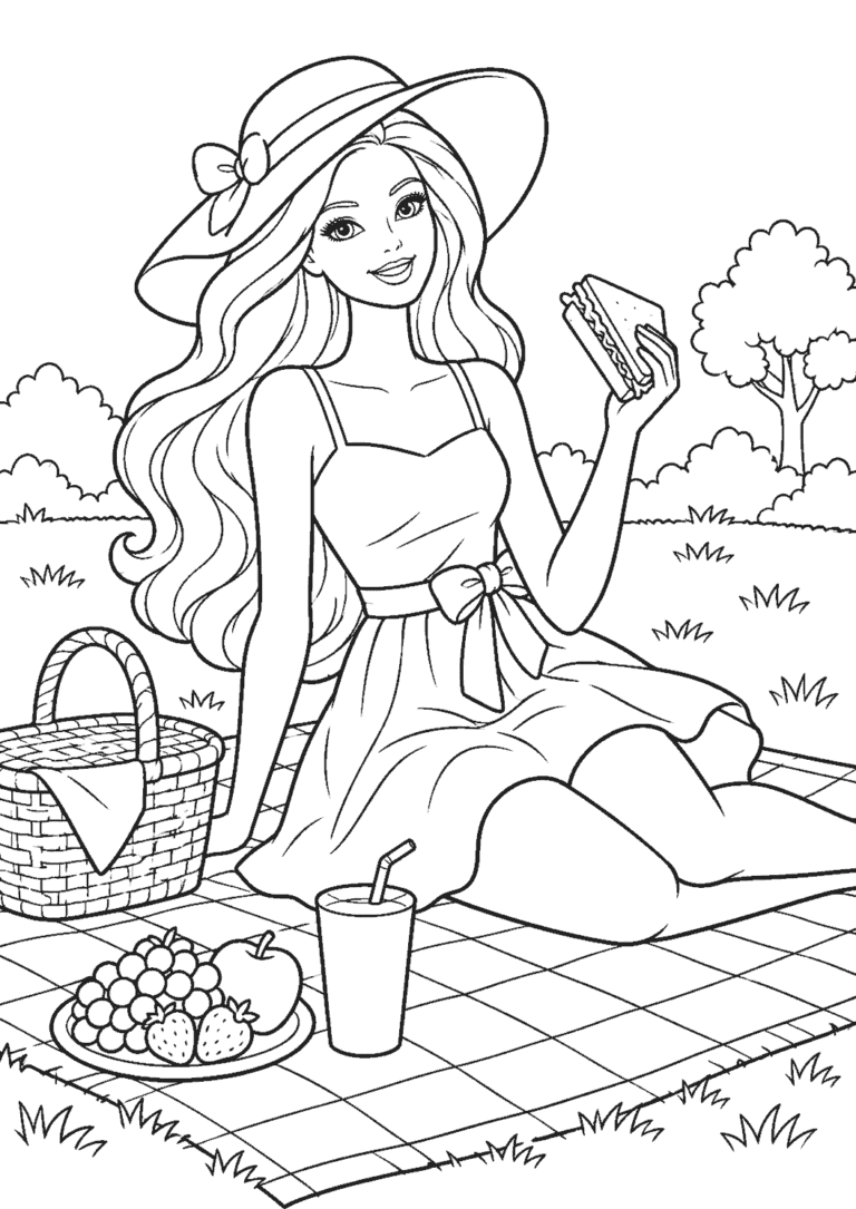 Barbie — Na pikniku — kolorowanka do druku
