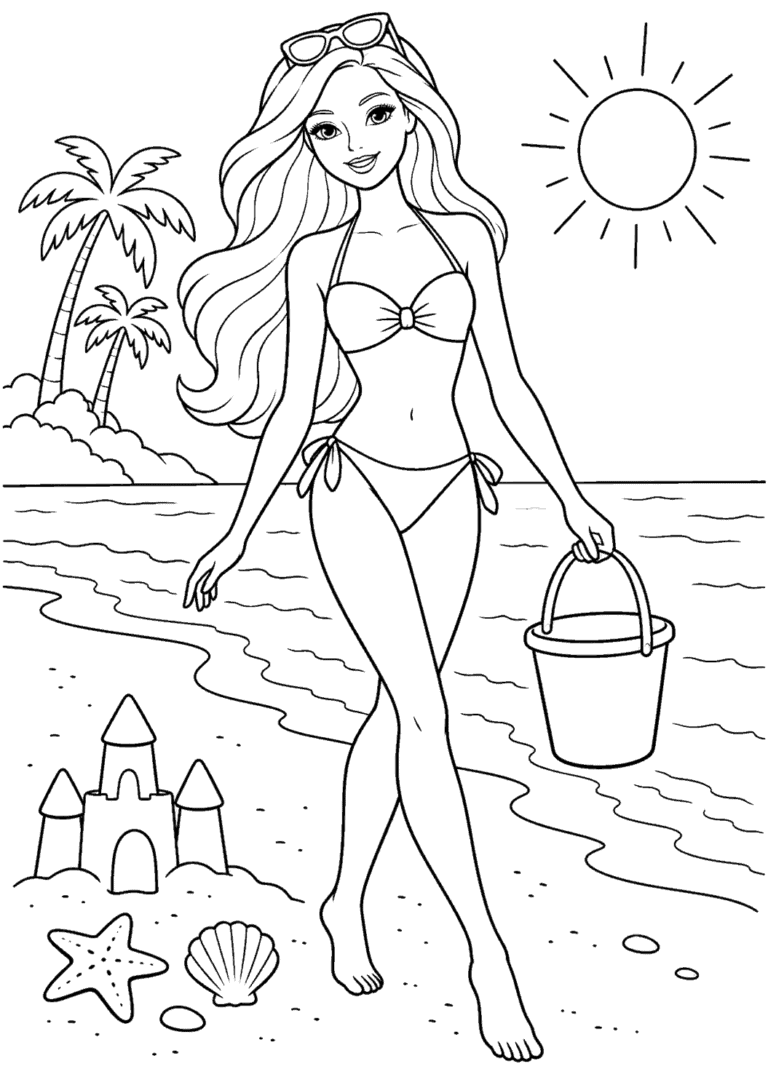 Barbie — Na plaży — kolorowanka do druku