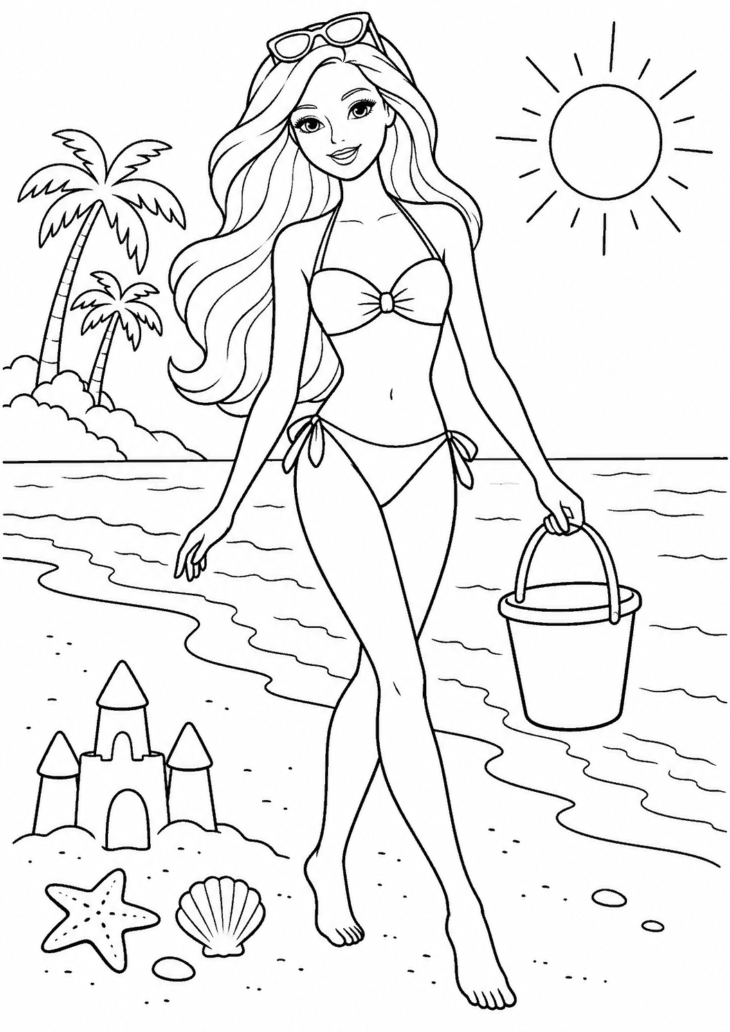 Barbie — Na plaży — kolorowanka do druku