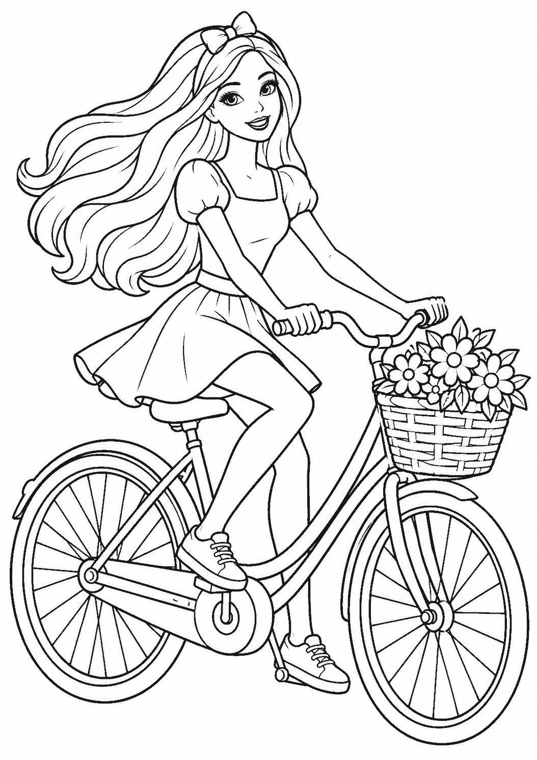 Barbie — Na rowerze — kolorowanka do druku