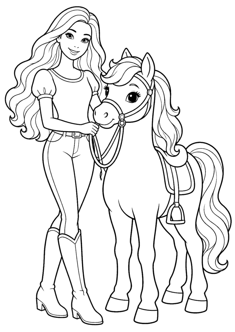 Barbie — Z koniem — kolorowanka do druku