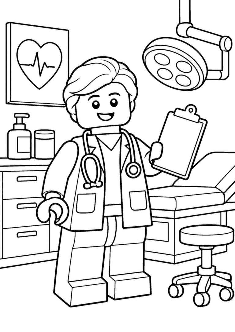 LEGO — Lekarz w gabinecie — kolorowanka do druku