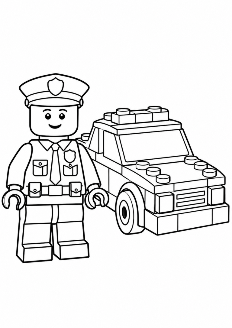 LEGO — policjant i radiowóz — kolorowanka do druku