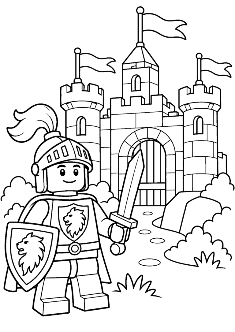 LEGO — Rycerz przy zamku — kolorowanka do druku