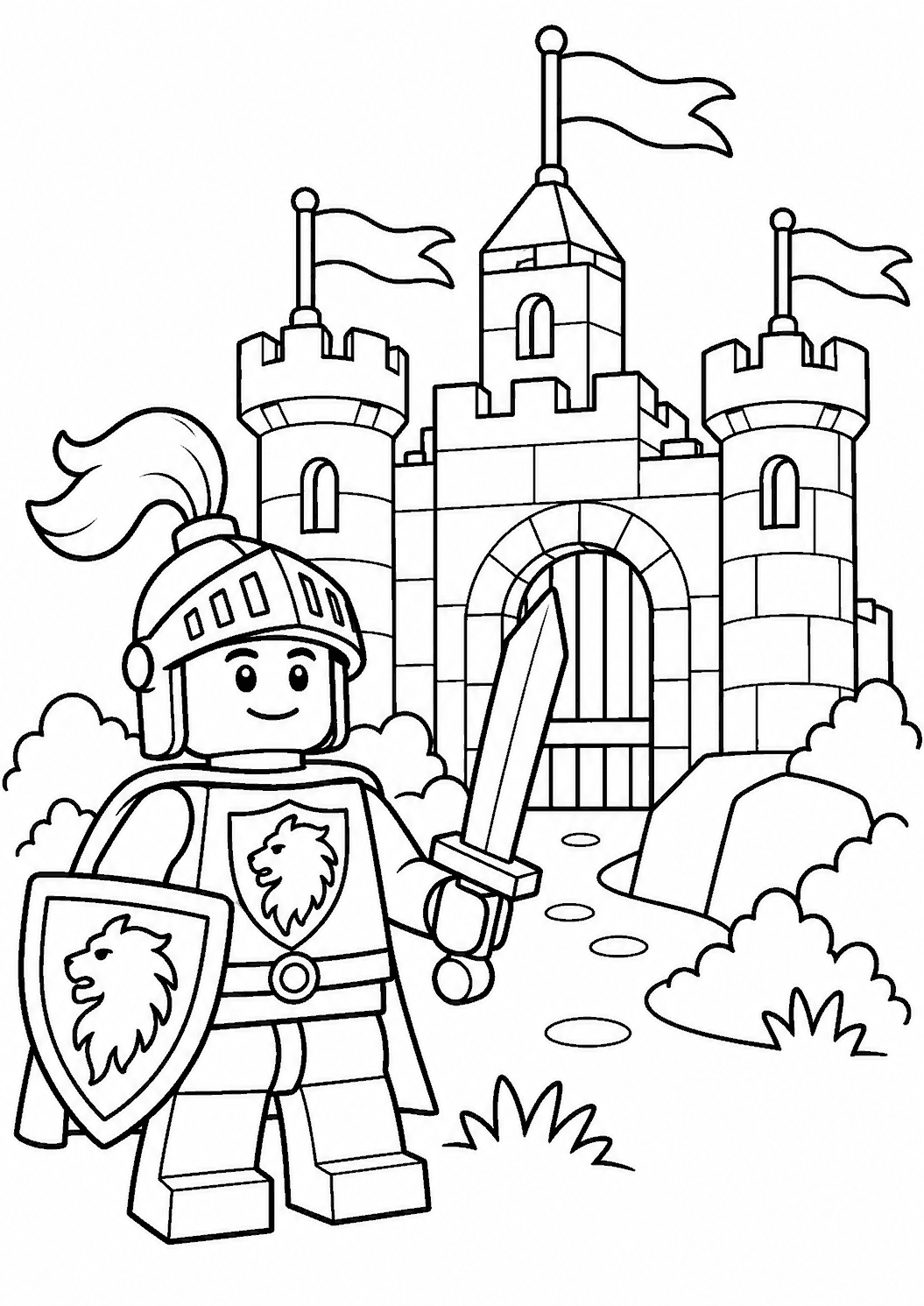 LEGO — Rycerz przy zamku — kolorowanka do druku