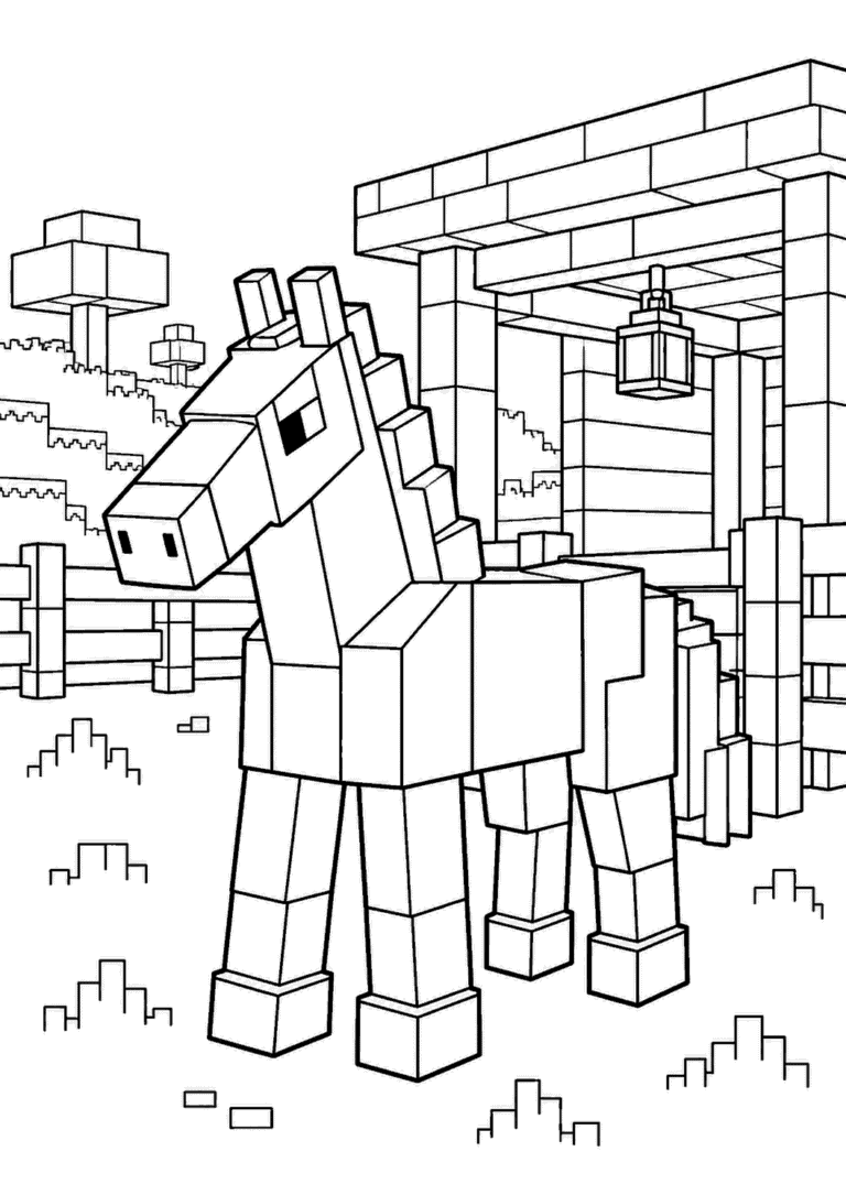 Minecraft — Blokowy koń — kolorowanka do druku