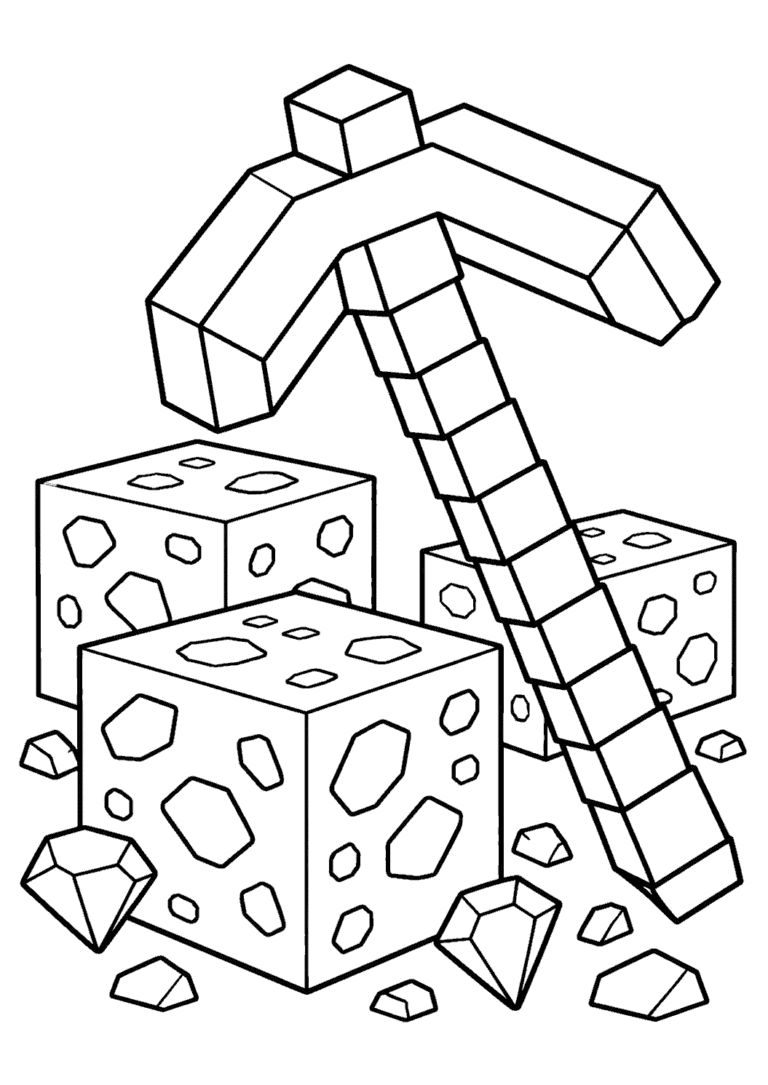 Minecraft — Diamentowy kilof — kolorowanka do druku