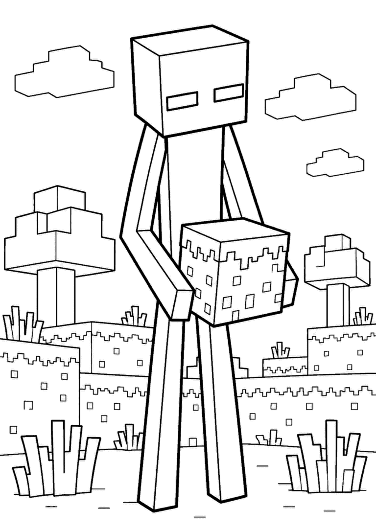 Minecraft — Enderman i bloki — kolorowanka do druku