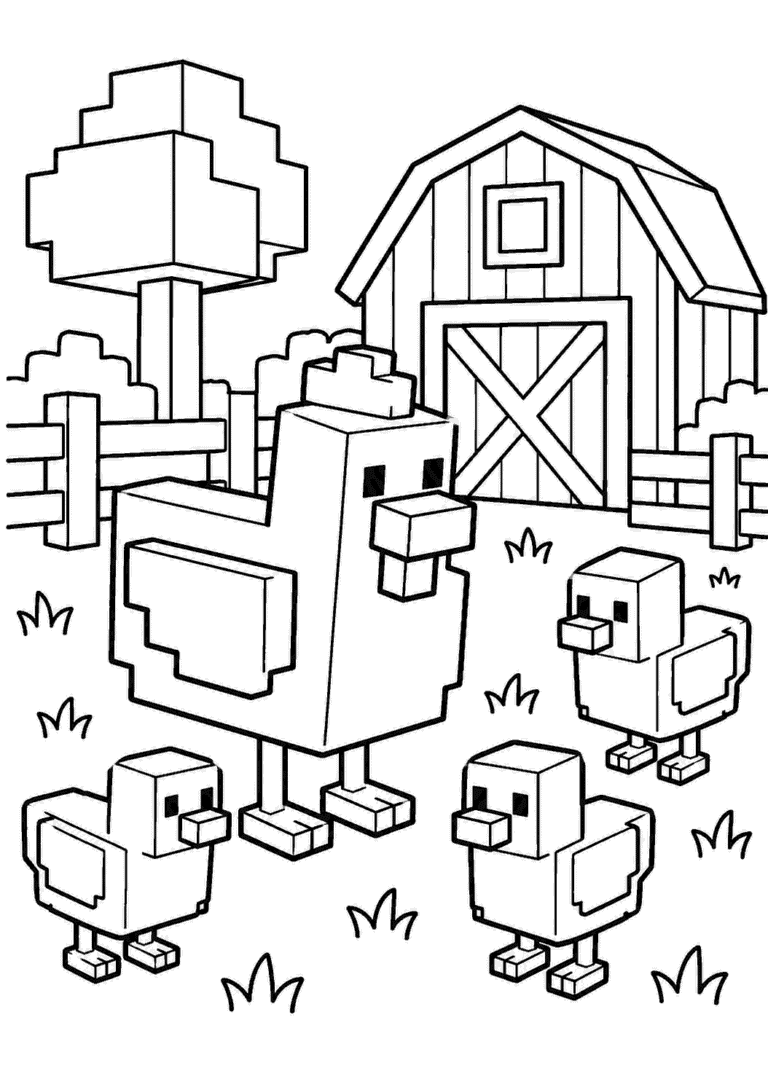 Minecraft — Farma kur — kolorowanka do druku