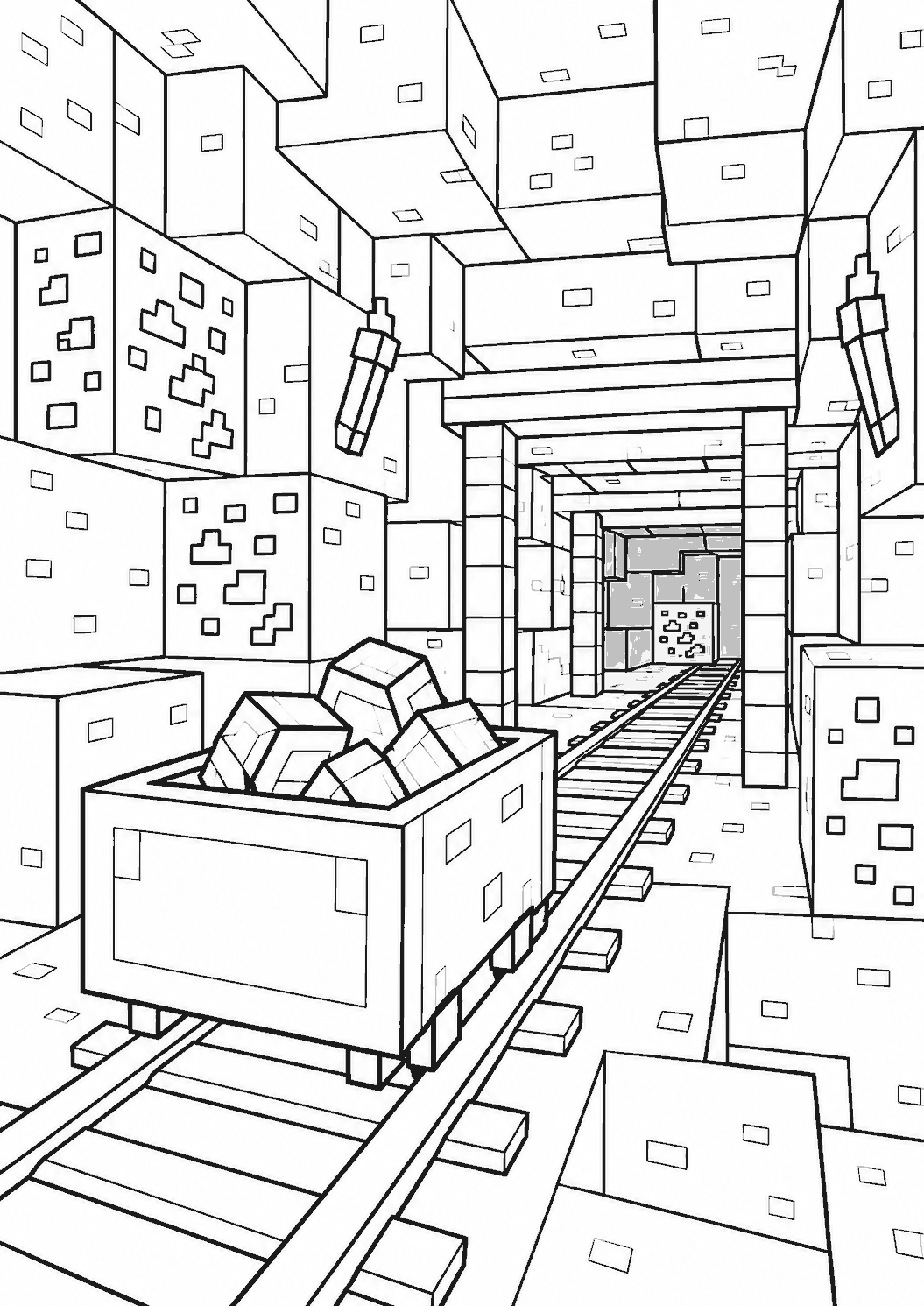 Minecraft — Kopalnia skarbów — kolorowanka do druku
