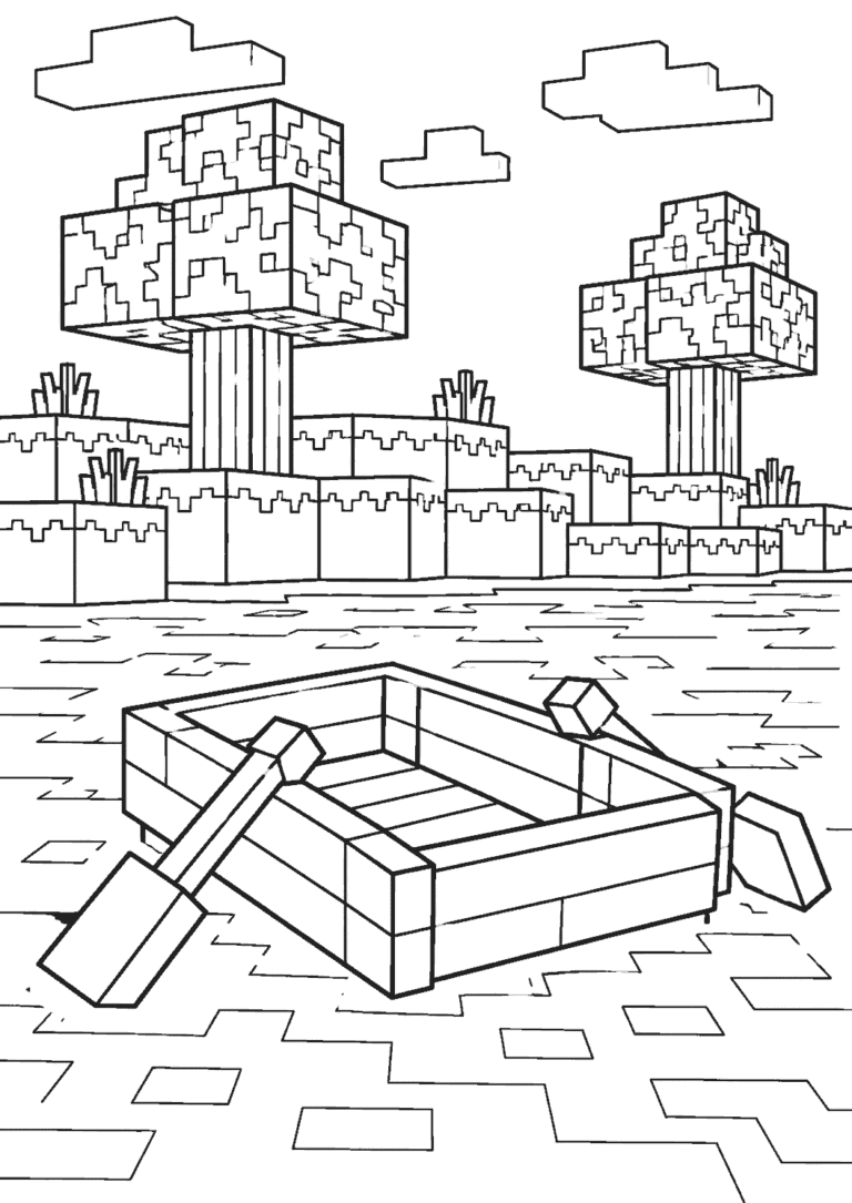 Minecraft — Łódka na jeziorze — kolorowanka do druku