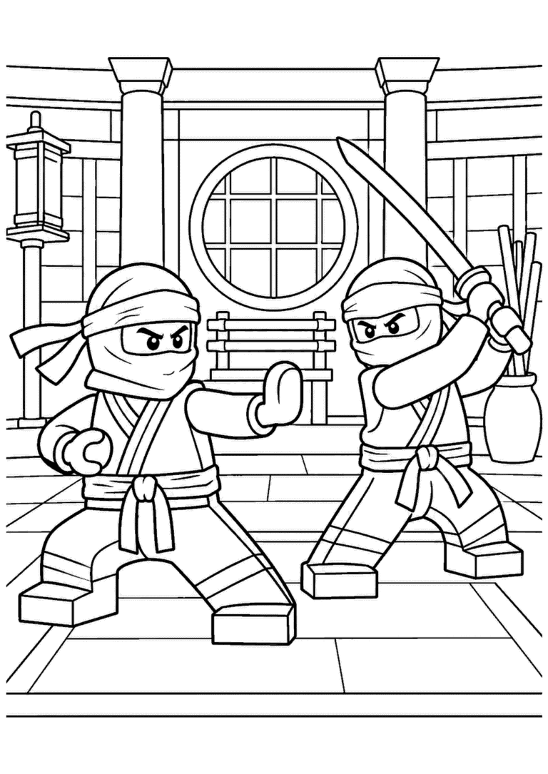 Ninjago — Drużyna w dojo — kolorowanka do druku