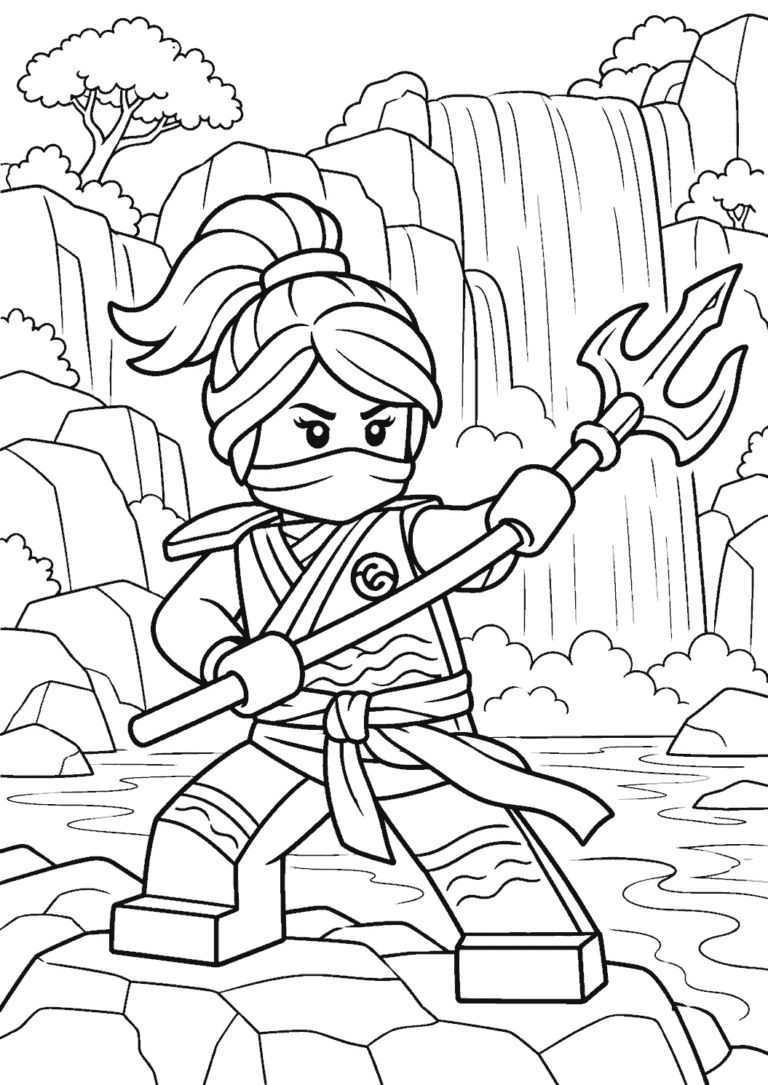 Ninjago — Nya przy wodospadzie — kolorowanka do druku
