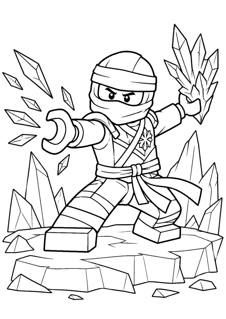 Ninjago — Zane na lodzie — kolorowanka do druku