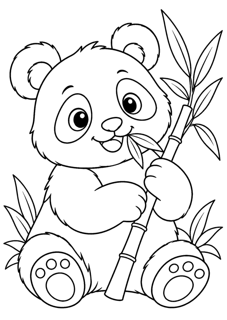 Zwierzęta — Panda z bambusem — kolorowanka do druku